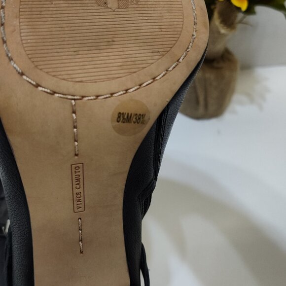 Vince Camuto Open-Toe Ankle Boots US 8.5M Leather Peep Toe Heels Buckle Detail - Picture 9 of 14